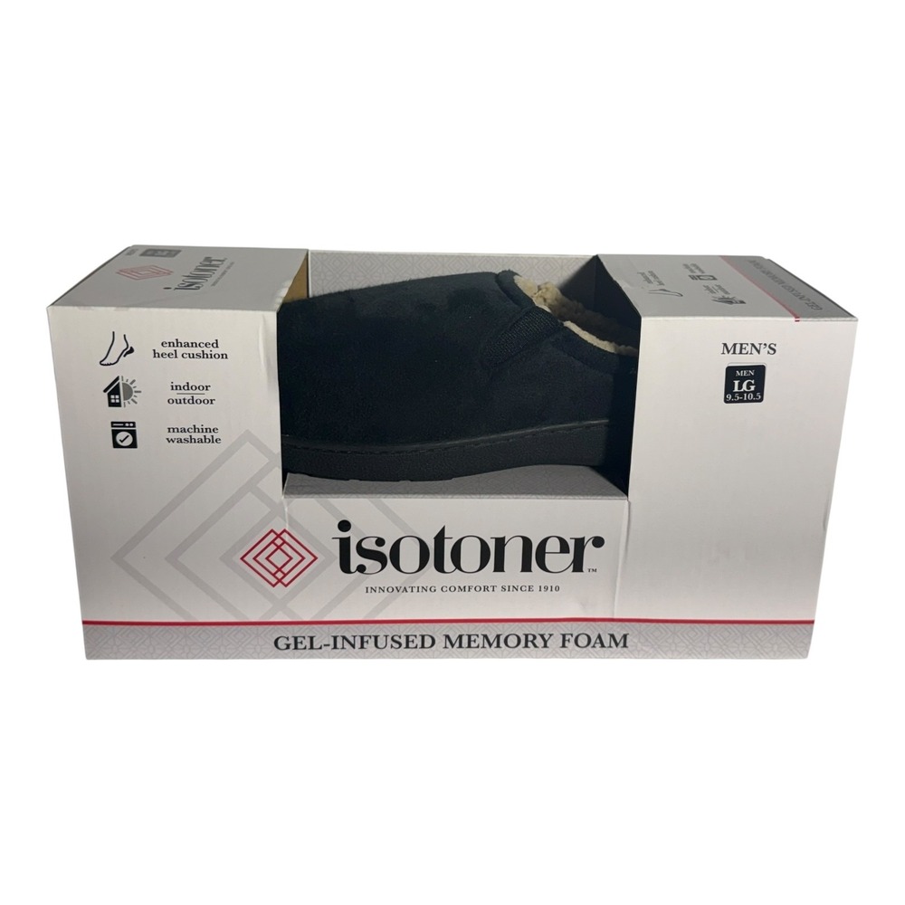 Isotoner Black Microsuede Hoodback Memory Foam Clog Slippers black‎ L 9.5-10.5 - Picture 6 of 9